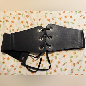 Black Faux Leather Corset Belt | Adjustable Lace-Up Waist Cincher
